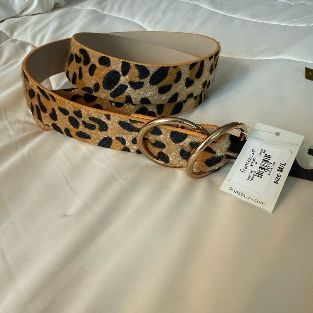 Francesca's Collections Tan and Black Animal Print Belt with Gold Buckle
